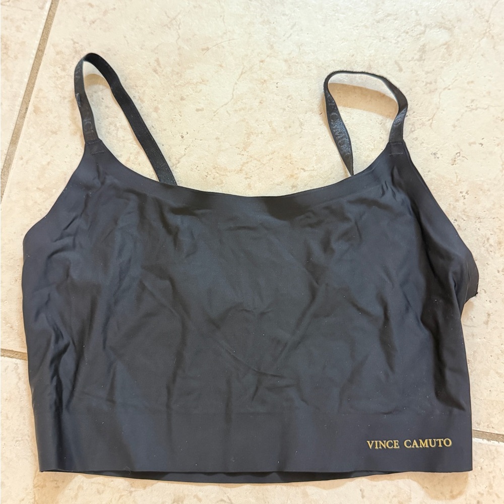 Vince Camuto Black Slim-Strap bra with Gold Logo. Size L.